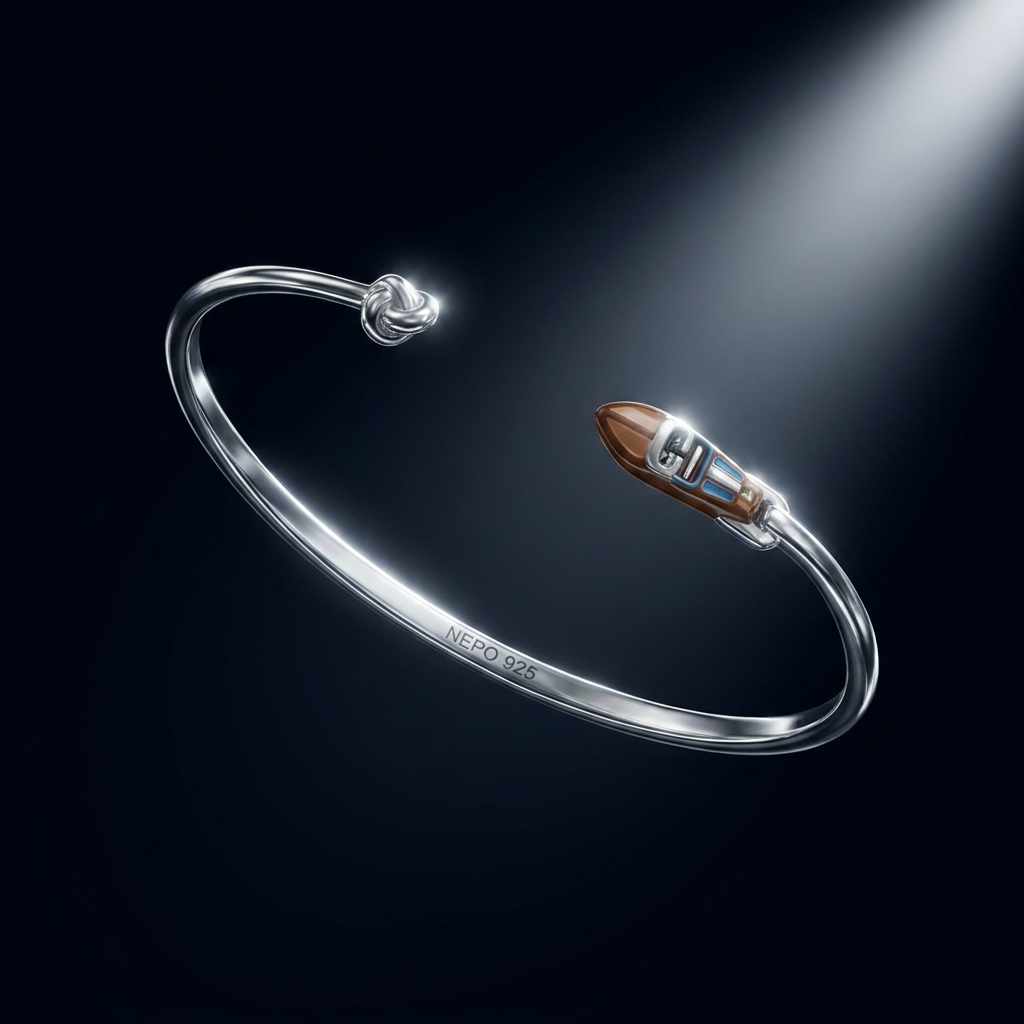 The Riva Knot — hand-enamelled Riva boat charm on a sterling silver NEPO knot bangle