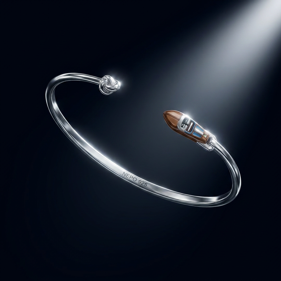 The Riva Knot — hand-enamelled Riva boat charm on a sterling silver NEPO knot bangle