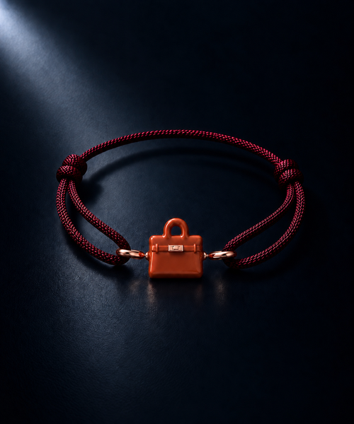 The Heiress Cord — woven cord bracelet with hand-painted bag charm